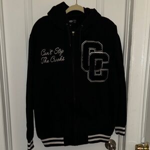 Crooks & Castles Black Kids Zip Hoodie with White Lettering